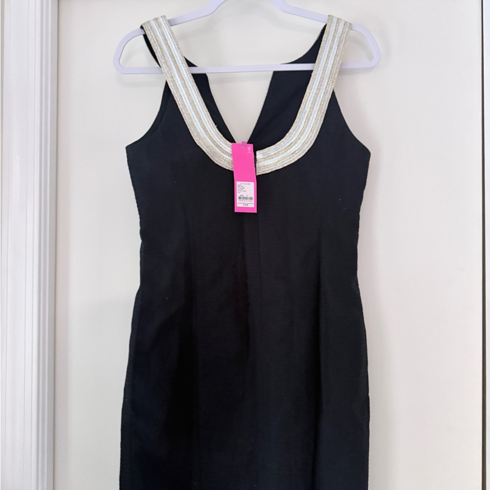 Lilly Pulitzer Valli Shift Black Dress with Gold Detailing - Picture 3 of 4
